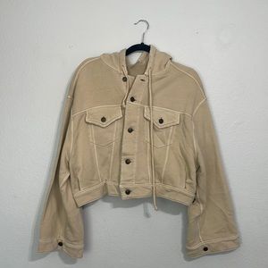 Free people cream cropped button up jacket with hood
